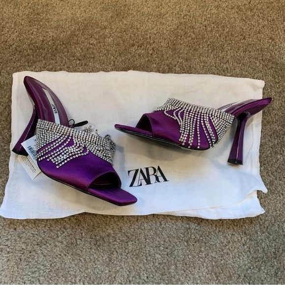 New Zara Purple Sparkly Rhinestone Heeled Sandals 3800/810 Size 6.5 7.5 8 9 - Picture 4 of 12
